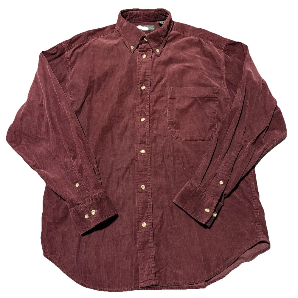 Hill & Archer Corduroy Button Down Mens Medium Burgundy Long Sleeve Shirt